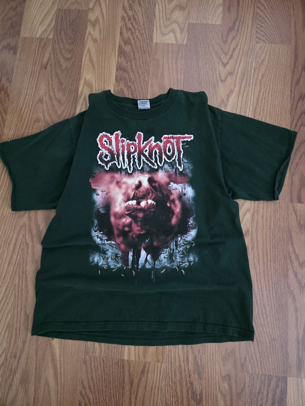 Slipknot Iowa Era Delta Pro Dark Green Tee with Red Graphic Accents